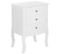Mesita de Noche Blanca MDF 3 cajones Patas de Cabriole con Curvas Tiradores de Metal diseño escandinavo Lane