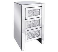 Mesita de Noche Efecto Espejo Plateado con 3 cajones 67 x 45 x 35 cm Estilo Moderno Glamour Loray