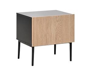 Beliani Mesita de Noche Moderna MDF Frente Acanalado de Madera de Fresno Natural mesilla Dormitorio 1 cajón Negro Blythe