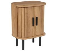 Beliani Mesita de Noche Retro Puertas correderas MDF Patas de Metal Madera Clara Bradley