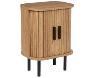 Beliani Mesita de Noche Retro Puertas correderas MDF Patas de Metal Madera Clara Bradley