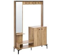 Beliani Mueble de recibidor con Zapatero 120 cm de Ancho x 170 cm de Alto con Armario Perchero y Espejo de aglomerado marrón Claro Broome