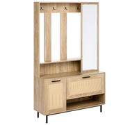 Beliani Mueble de recibidor con Zapatero y Espejo 112 cm de Ancho x 179 cm de Alto Armario y Perchero aglomerado marrón Claro Maleny