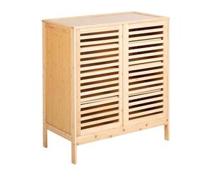 Beliani Mueble Zapatero aparador 2 Puertas de bambú Puertas correderas con baldas almacenaje Estilo Boho Madera marrón Claro Midwood