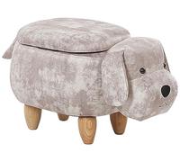 Beliani Puf Animal para niños tapizado en Terciopelo Beige con Almacenamiento Patas de Madera Asiento Doggy