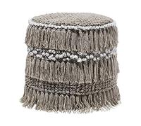 Beliani Puf Beige de algodón borlas y Nudos Decorativo Boho rústico Noida