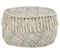 Beliani Puf Boho Redondo de algodón Decorativo Estampado Hecho a Mano Beige y Negro Sonati