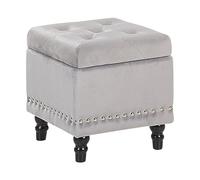 Beliani Puf con almacenaje de Terciopelo Gris Claro 37 x 37 cm Tachuelas Botones Loretto
