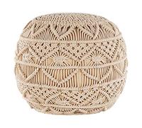 Beliani Puf de Punto de algodón Beige reposapiés Trenzado Redondo de Crochet Grueso Kayseri