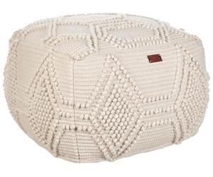 Beliani Puf Moderno reposapiés Tejido a Mano otomana de Lana Beige 60 x 60 x 40 cm Choim