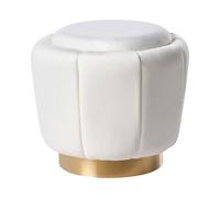 Beliani Puf tapizado en Terciopelo Blanco con Base Dorada ø 43 x 37 cm reposapiés Glamour Irving