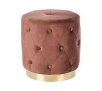 Beliani Puf tapizado en Terciopelo marrón con Base Dorada 40 x 41 cm con Botones reposapiés Glamour Carrollton