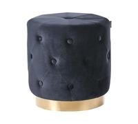 Beliani Puf tapizado en Terciopelo Negro con Base Dorada 40 x 41 cm con Botones reposapiés Glamour Carrollton