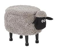 Beliani Reposapiés de poliéster Gris Negro Madera Clara puf Animal almacenaje Sheep