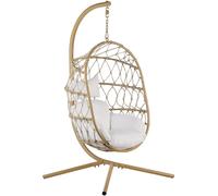 Beliani Silla colgante con soporte metal beige