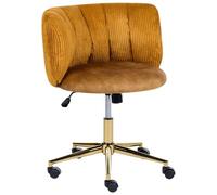 Beliani Silla de Escritorio Retro para Oficina con Base giratoria Respaldo reclinable Altura Ajustable de Pana con Asiento de Terciopelo Estructura de Hierro Dorada Mostaza Pelora