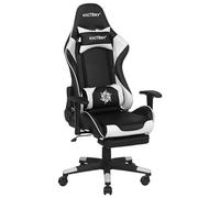 Beliani Silla de Oficina de Piel sintética Negro Blanco 126-136 cm Gaming reposabrazos giratorios reposapiés Ajustable Altura Moderno Victory