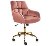 Beliani Silla de Oficina de Terciopelo poliéster Estructura de Metal Dorado función giratoria Ajustable Muebles de Oficina Rosa Palmdale