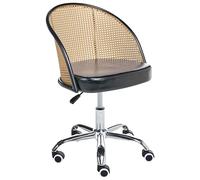 Beliani Silla de Oficina Retro de Piel sintética Respaldo de ratán sintético Trenza vienesa giratoria Ajustable Negro Baltimore