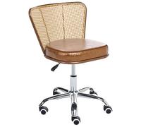 Beliani Silla de Oficina Retro de Piel sintética Respaldo de ratán sintético Trenza vienesa giratoria Ajustable marrón Roswell