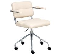 Beliani Silla de Oficina Tradicional de Piel sintética giratoria y Ajustable con reposabrazos Blanco Crema Candor