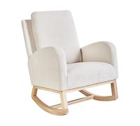 Beliani Silla Mecedora balancín tapizado de bouclé Patas de Madera de Caucho con reposabrazos Sala de Estar sillón de Lactancia Blanco Crema Alsta