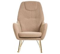 Beliani Silla Mecedora de bouclé tapizada Patas de Metal Doradas con reposabrazos Sala de Estar Beige Gulsele