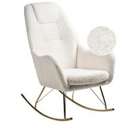 Beliani Silla Mecedora de bouclé tapizada Patas de Metal Doradas con reposabrazos Sala de Estar Blanco Crema Gulsele