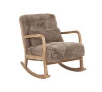 Beliani Silla Mecedora de Pelo sintético Retro clásico con reposabrazos y cojín Patas de Madera de Caucho Gris Pardo Skovde