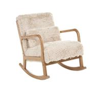 Beliani Silla Mecedora de Pelo sintético Retro clásico con reposabrazos y cojín Patas de Madera de Caucho Beige Claro Skovde