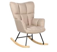 Beliani Silla Mecedora de poliéster Estructura Negro Madera Clara Patas de Madera Beige Oulu