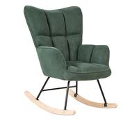 Beliani Silla Mecedora de poliéster Verde Oscuro Negro Madera Clara Patas de Madera Oulu