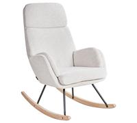 Beliani Silla Mecedora de Tela Asiento de poliéster Patas de Metal Patines de Madera diseño Moderno Blanco Crema Kvelia