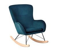 Beliani Silla Mecedora de Terciopelo Azul Patas de Metal balancines Moderno Glamour Tradicional Ellan