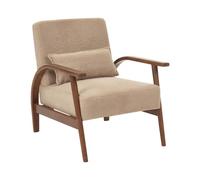Beliani Sillón clásico Retro de bou on reposabrazos y cojín Patas de Madera de Caucho Beige Arena Skara