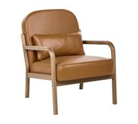 Beliani Sillón de Estilo Moderno de Mediados de Siglo Estructura de Madera tapizado de Piel marrón Dorado Selde
