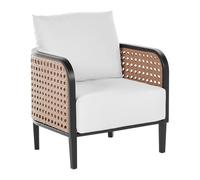 Beliani Sillón de jardín Exterior Metal de Aluminio con Cojines Gruesos Blanco Crema Impermeable Respaldo Trenza vienesa ratán sintético Montefalco
