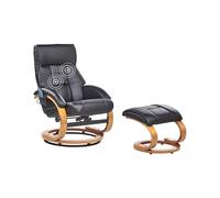 Beliani Sillón de Masaje reclinable Giratorio con reposapiés con calefacción de Piel sintética Negro Force