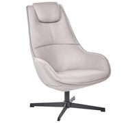 Beliani Sillón de Piel sintética con Detalles Decorativos Base giratoria y Respaldo Alto ergonómico Gris Claro Hauge