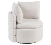 Beliani Sillón de Tela con Respaldo Curvo Base giratoria de 360° y Cojines Decorativos con Espacio de almacenaje Blanco Crema Randers
