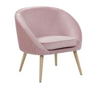 Beliani Sillón de Terciopelo Rosa con reposabrazos y Patas de Madera Estilo Retro Tromso