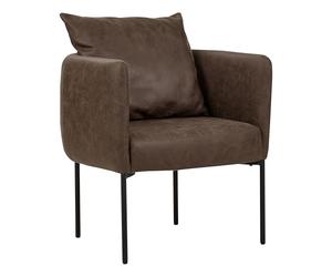 Beliani Sillón Elegante con cojín Patas de Hierro Negras Estilo Retro Piel sintética marrón Oscuro Malmos