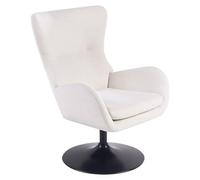 Beliani Sillón Giratorio tapizado de Tela Patas macizas de Hierro Negro Base giratoria de 360° cojín del Asiento Blanco Crema Vigge