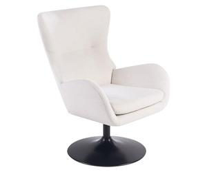 Beliani Sillón Giratorio tapizado de Tela Patas macizas de Hierro Negro Base giratoria de 360° cojín del Asiento Blanco Crema Vigge