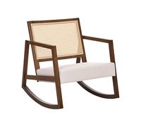 Beliani Sillón Mecedora tapizado Respaldo con Trenza vienesa Estilo escandinavo Estructura de Madera de Caucho Tela marrón y Beige Claro Leidy