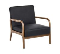 Beliani Sillón Moderno de Mediados de Siglo Estructura de Madera Asiento y Respaldo de Cuero butaca Retro Negro Sennels