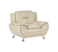 Beliani Sillón Moderno salón Piel Vegana ecológica Acolchado Grueso Patas Plateadas Beige Leira