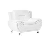 Beliani Sillón Moderno salón Piel Vegana ecológica Acolchado Grueso Patas Plateadas Blanco Leira