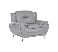 Beliani Sillón Moderno salón Piel Vegana ecológica Acolchado Grueso Patas Plateadas Gris Leira