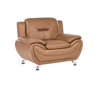 Beliani Sillón Moderno salón Piel Vegana ecológica Acolchado Grueso Patas Plateadas marrón Dorado Leira